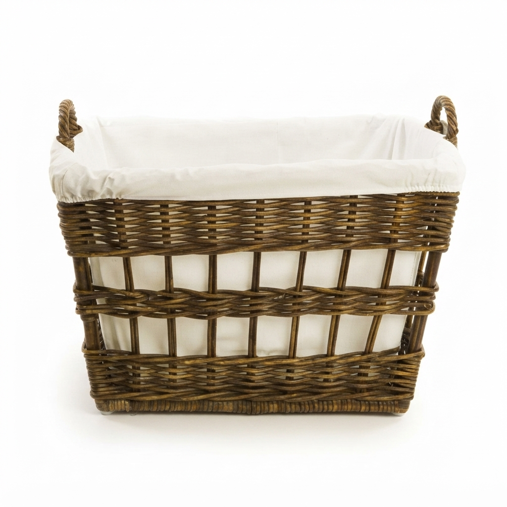 Wicker French Laundry Basket With Fabric Liner