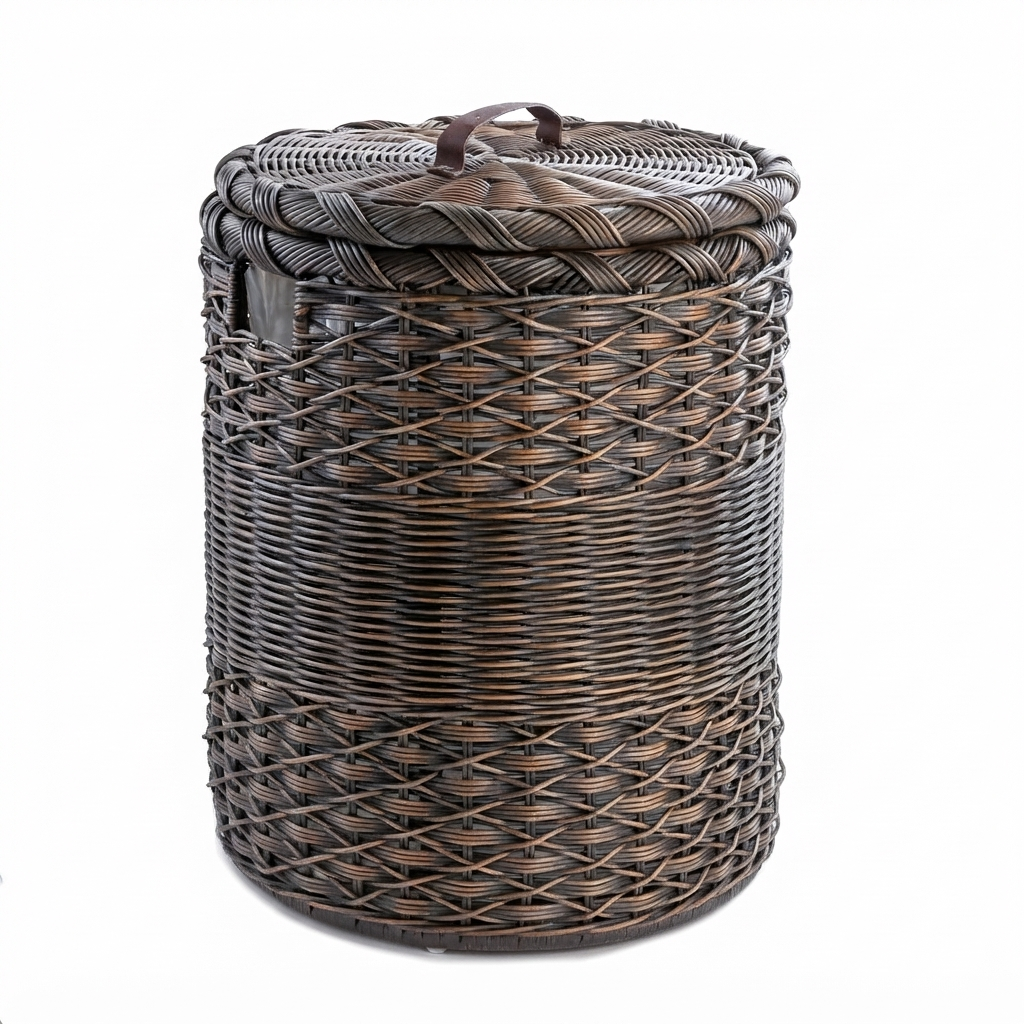 Round Wicker Laundry Hamper With Fabric Liner
