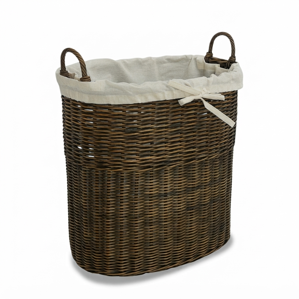 Tall Oval Wicker Tote Basket With Fabric Liner