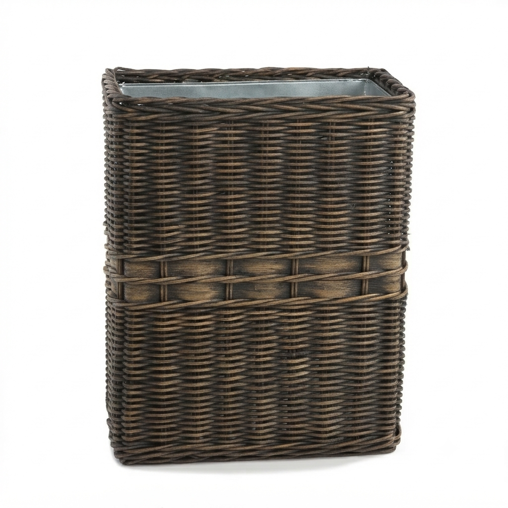 Large Wicker Waste Basket with Metal Liner
