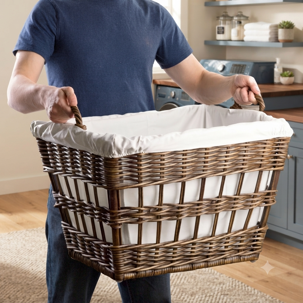 Wicker French Laundry Basket With Fabric Liner