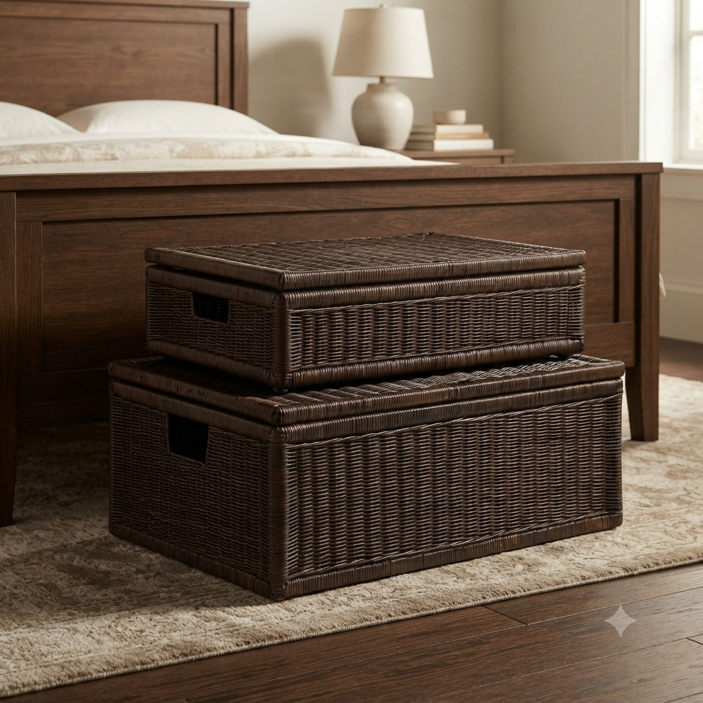 Underbed Wicker Storage Box With Fabric Liner