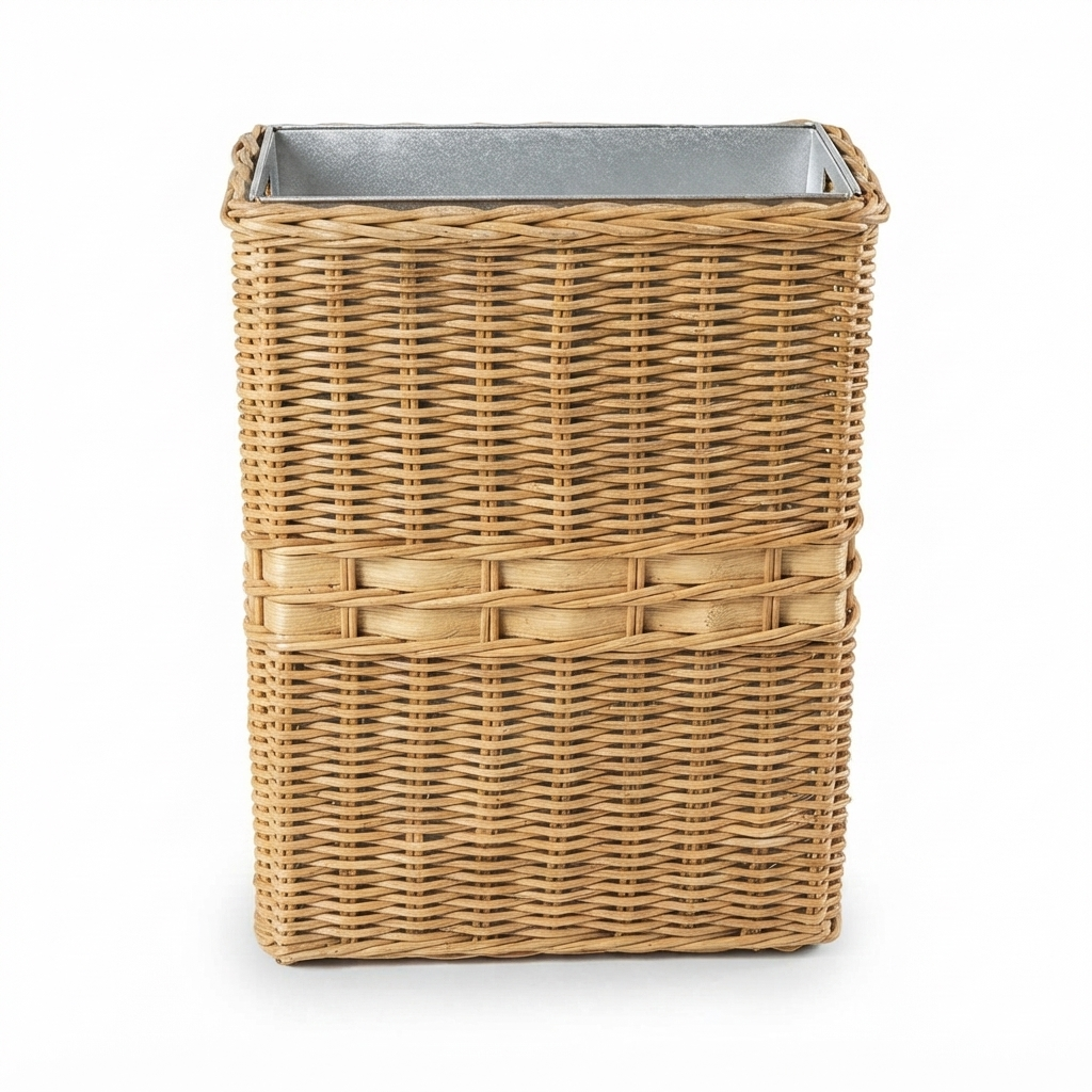 Large Wicker Waste Basket with Metal Liner