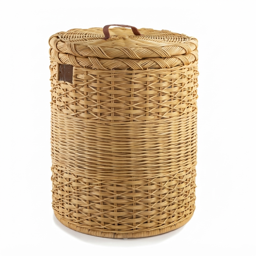 Round Wicker Laundry Hamper With Fabric Liner