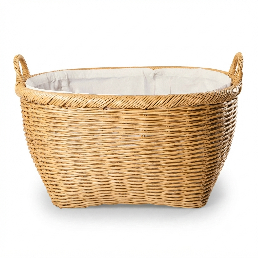 Oval Wicker Laundry Basket With Fabric Liner
