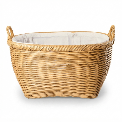 Oval Wicker Laundry Basket With Fabric Liner