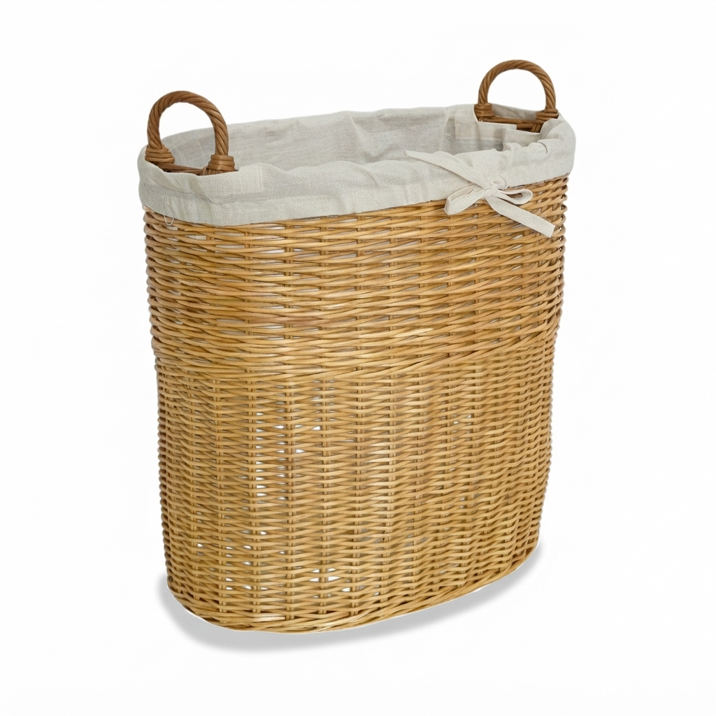 Tall Oval Wicker Tote Basket With Fabric Liner