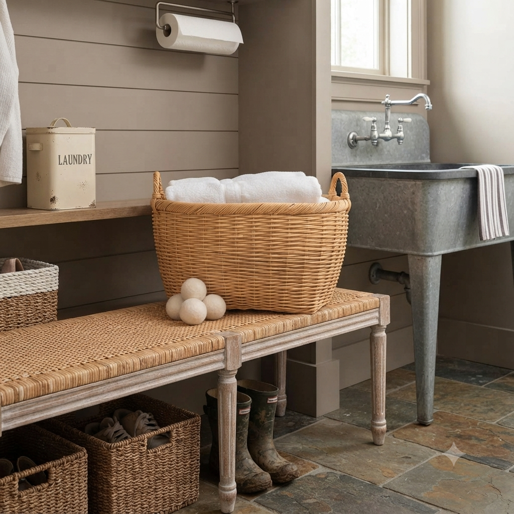 Oval Wicker Laundry Basket With Fabric Liner