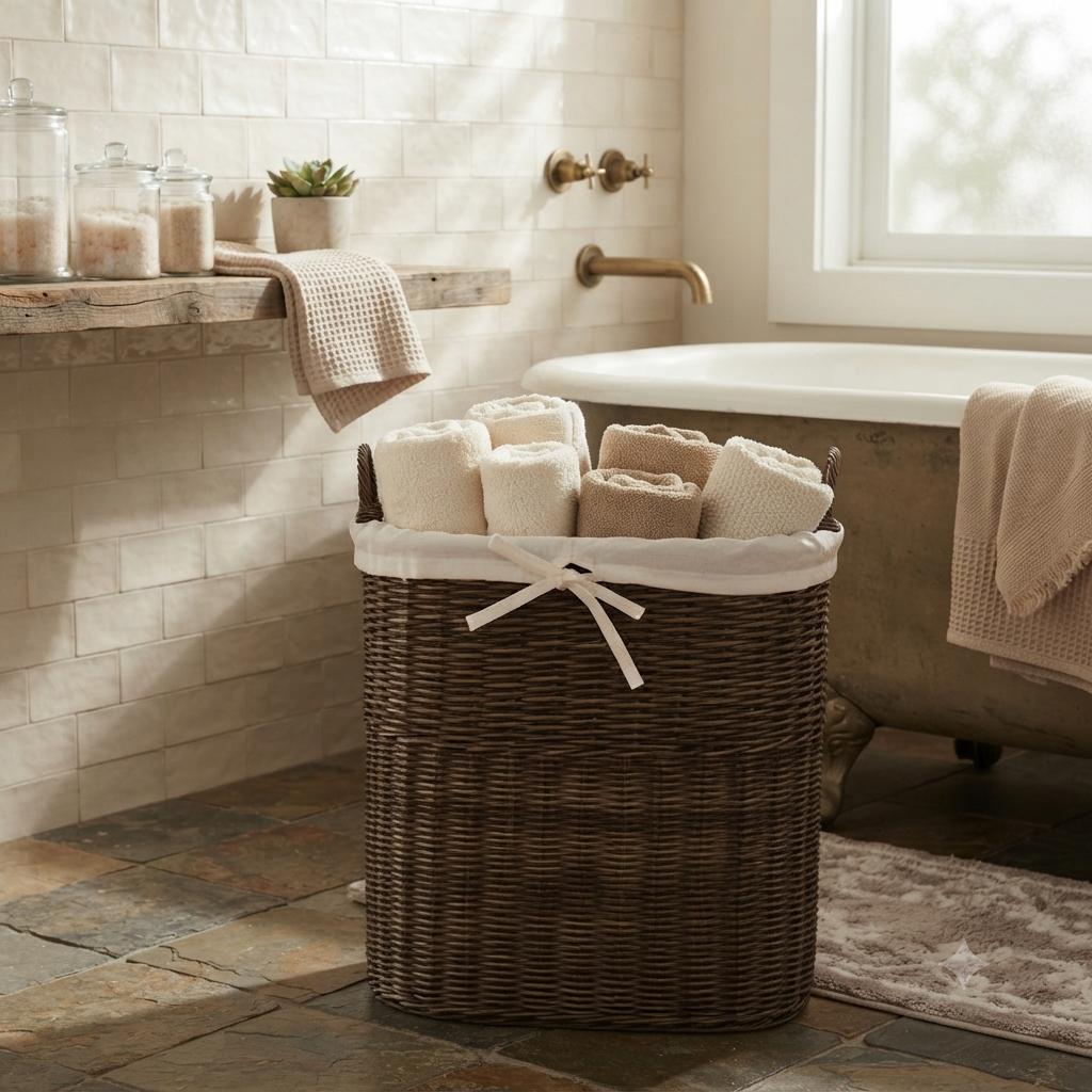 Tall Oval Wicker Tote Basket With Fabric Liner