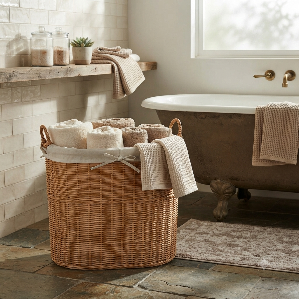 Tall Oval Wicker Tote Basket With Fabric Liner