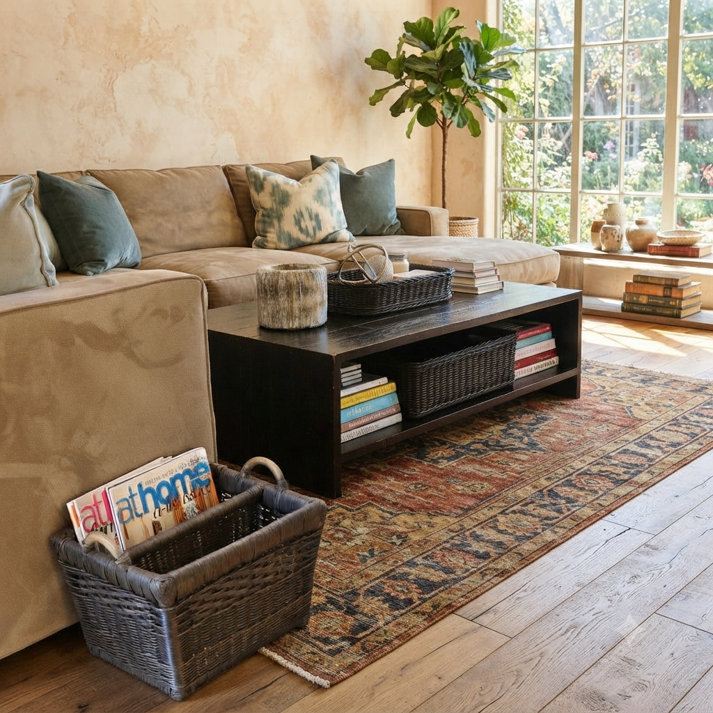 Rectangular Wicker Divided Magazine Basket