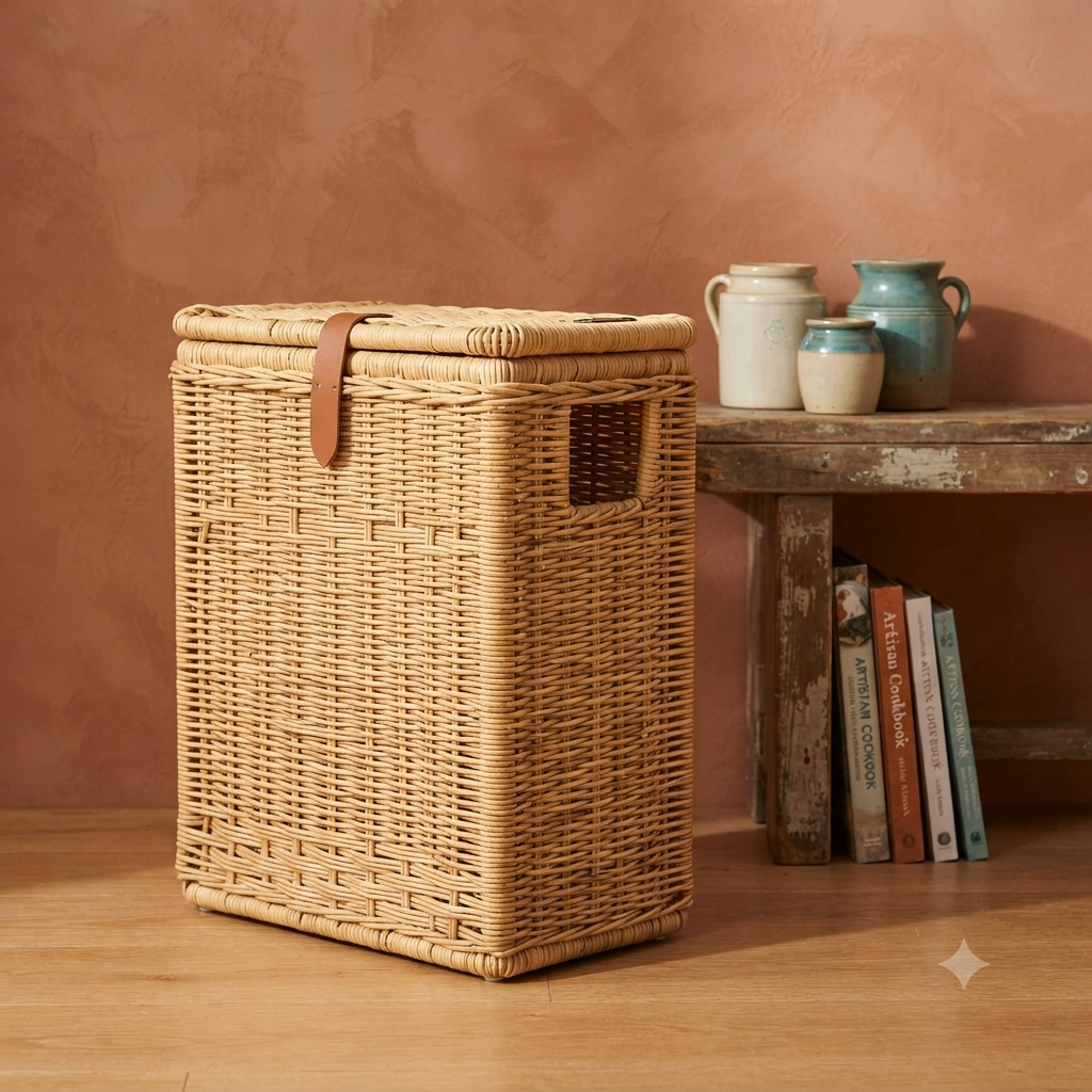 Wicker Kitchen Trash Basket with Metal Liner